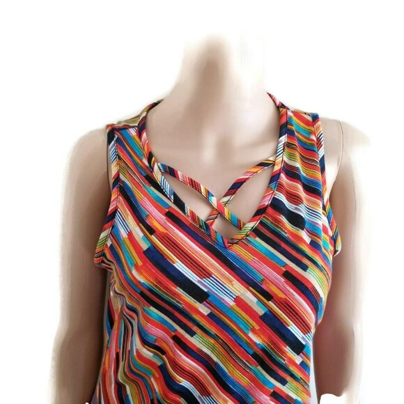 Ultra Teeze Women's Caged Neck Sleeveless Multicolor Blouse Size Medium - Picture 4 of 7